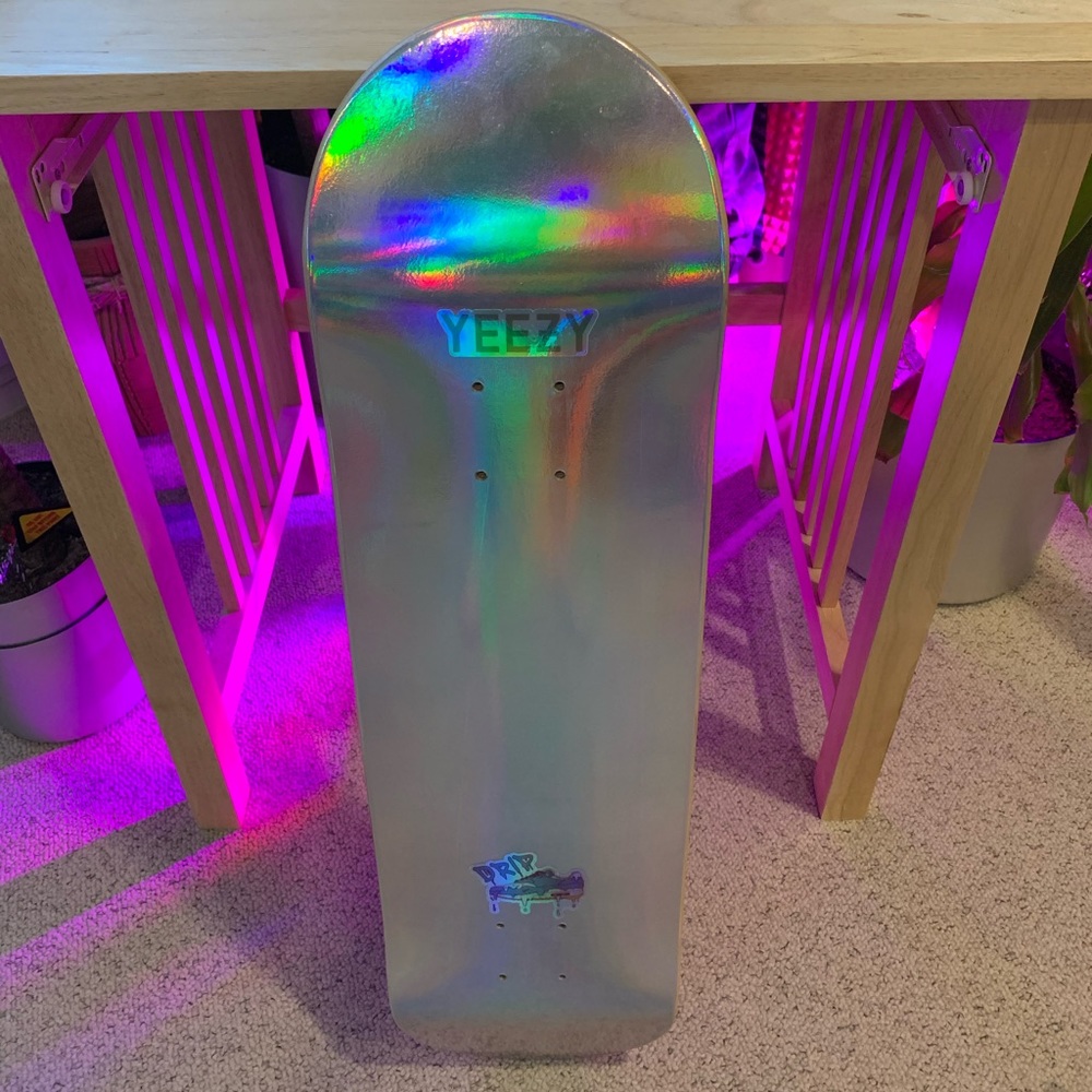 RARE Vintage Yeezy Reflective Skateboard Deck 8" Promo Silver Holo Grail New